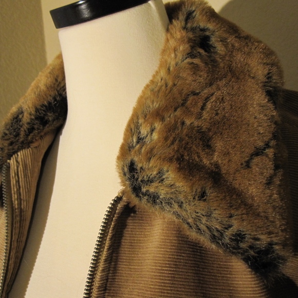 Brown Corduroy Bomber Jacket with Faux Fur - Picture 4 of 8